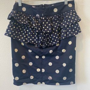 Brand new skirt, blue with cream dots and ruffles